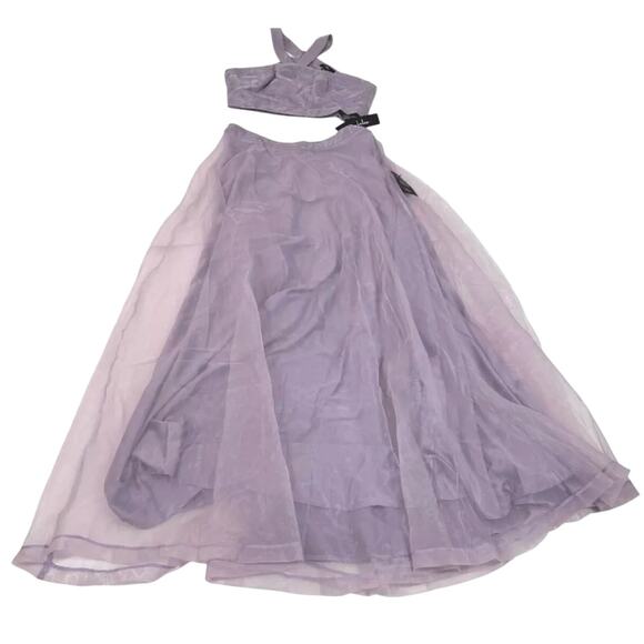 NWT Lulu's 2 Piece Set Ball Gown + Halter Crop Top Lilac Purple Prom Formal Sz M - Picture 4 of 12